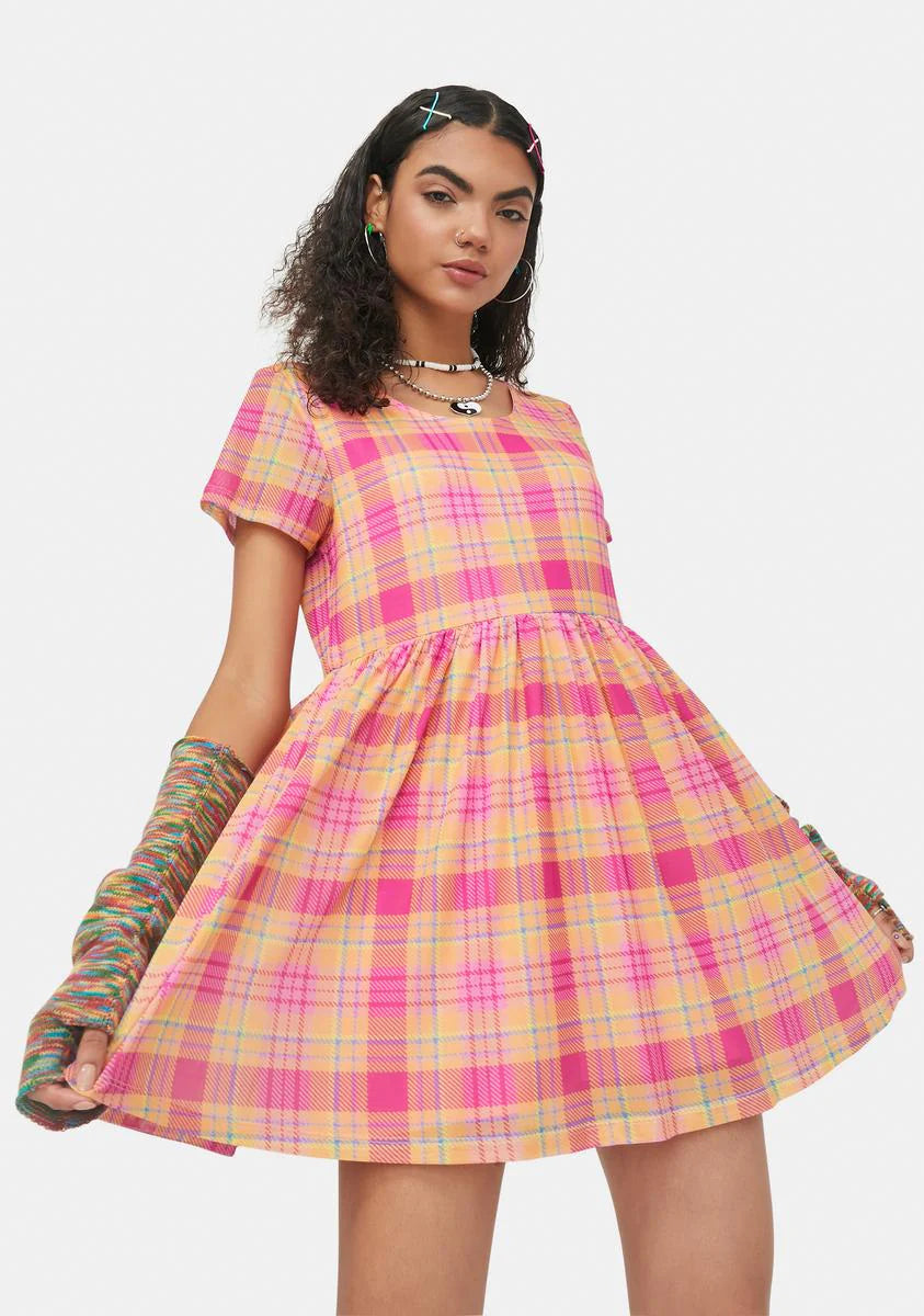 Chasing Sunshine Plaid Babydoll Dress