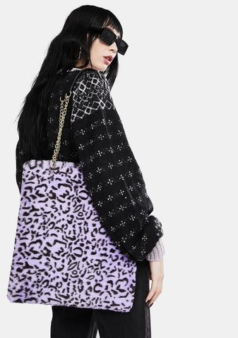Lilac Leopard Fluffy Bag