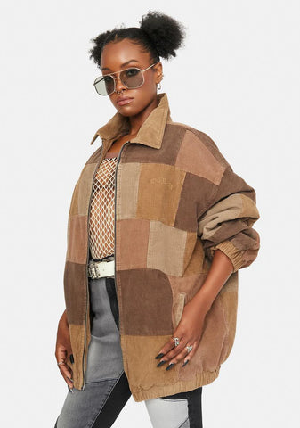 Patchwork Cord Harrington Jacket