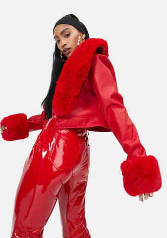 Red Giselle Faux Fur Coat