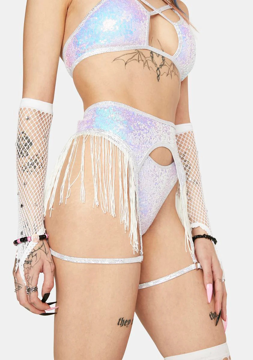Ice Sequin Fringe Garter Belt