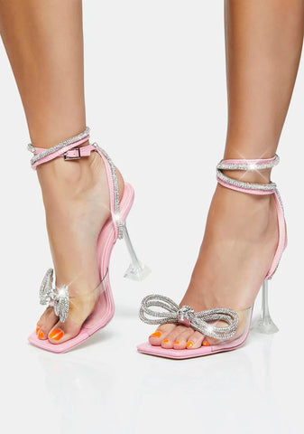 Pink Glimmer Wrap Around Diamante Bow Heels