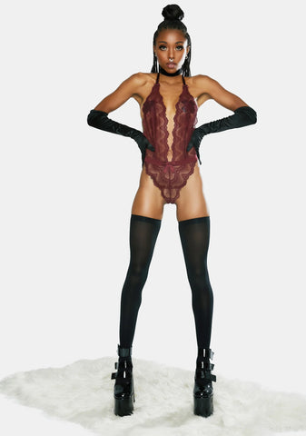 Wine Alessa Scalloped Lace Teddy