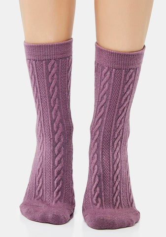 Violet Cable Knit Crew Socks