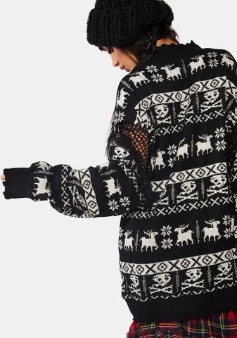 Grunge Skull Deer Loose Pullover Sweater