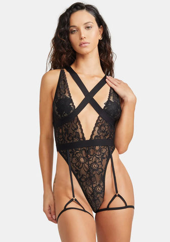 Marks The Spot Bodysuit And Garter Set