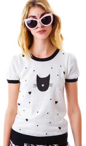 Pussy Lover Short Sleeve Sweater - Black