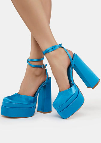Blue Martha Stacked Platform Heels
