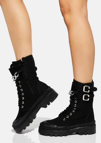 Noir Enough Of Love Combat Boots