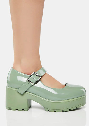 Army Green Tira Mary Janes