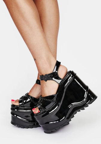 Black Patent Wave Platform Heels