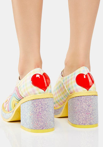 Yellow Rainbows And Love Platform Oxfords