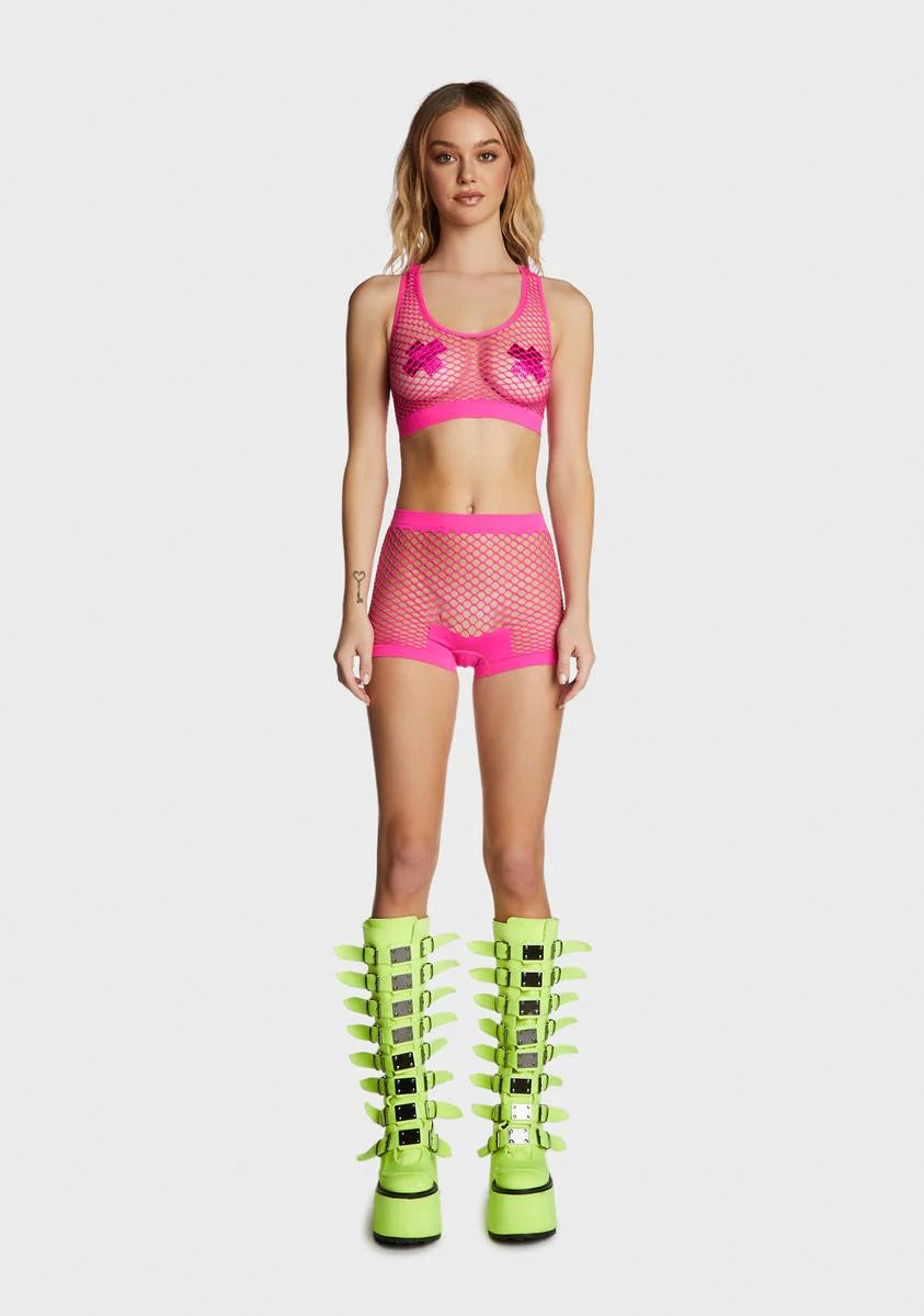 Candy Work It Out Fishnet Shorts Set