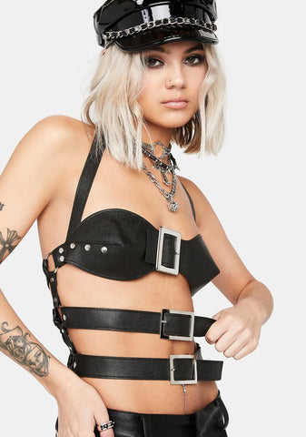 Vegan Leather Black Belt Bustier