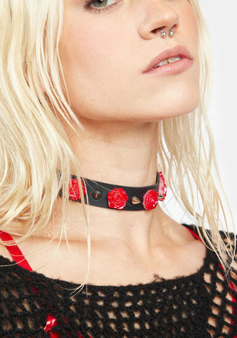 Scarlet Brutal Bloom Spiked Floral Choker