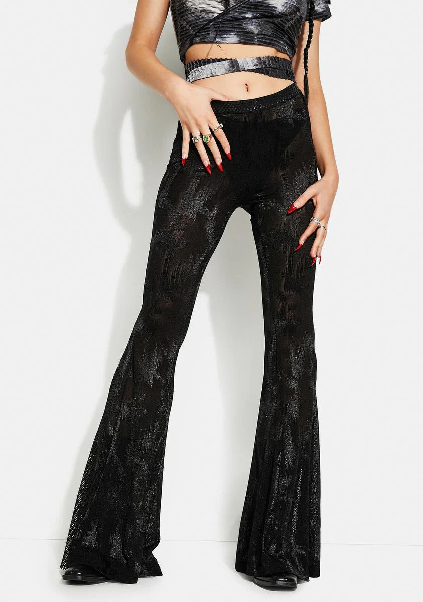 Black Gothic Dark Fringe Flared Trousers