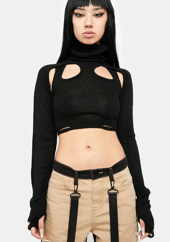 Atmosphere Black Knit Cutout Turtleneck Top