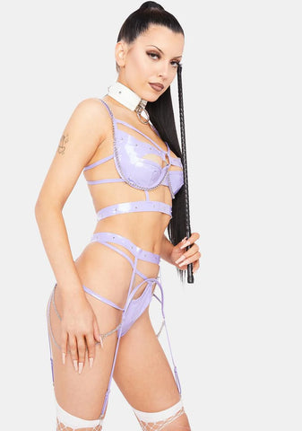 Lilac Vinyl & Chain Lingerie Set