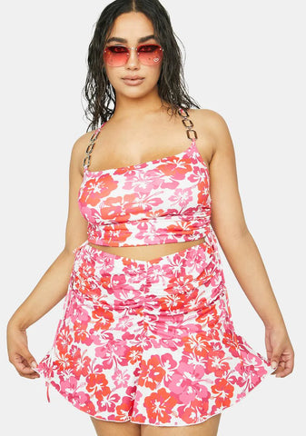 Plus Aloha State Ruched Mini Skirt