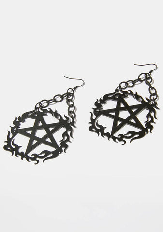 Evil Burns Flame Pentagram Earrings