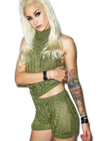 Sophie Cable Knit Shorts - Green