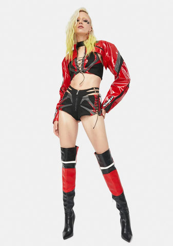 Red Patent Sneaker Moto Hot Pants