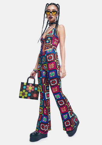 Retro Realness Crochet Print Flare Pants