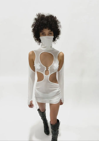 Replay Mesh Cut Out Dress - White