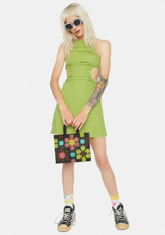 Clearly Lovely Ruched Halter Mini Dress