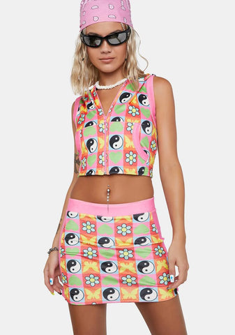Velour Yin Yang Print Mini Skirt
