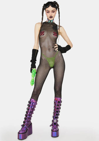Holographic Dot Mesh Catsuit