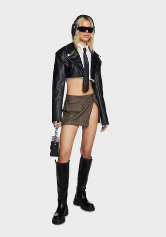 Fiona Cropped Faux Leather Biker Jacket