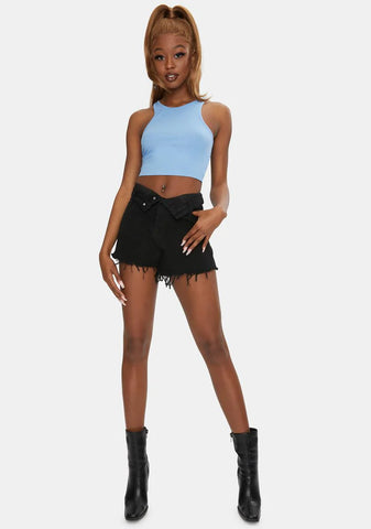 Black Easy Rider Cut Off Denim Shorts