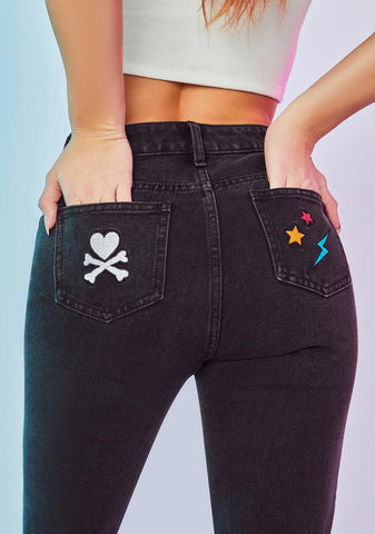 Halfway To Heaven Patched Mom Jeans