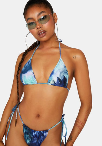 Abstract Floral Blue Pami Bikini Top