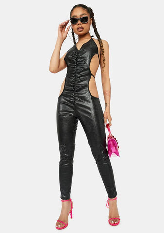 Charming Side Ruched Open Back Jumpsuit