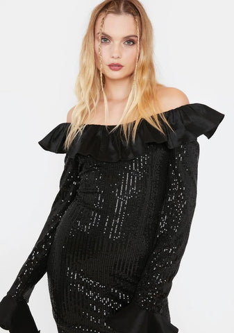 Statement Ruffle Sequin Mini Dress