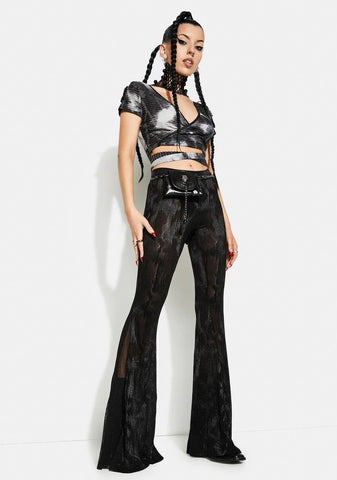 Black Gothic Dark Fringe Flared Trousers