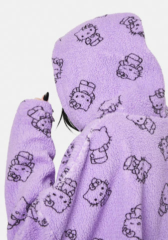 Purple Hello Kitty Printed Fleece Hoodie