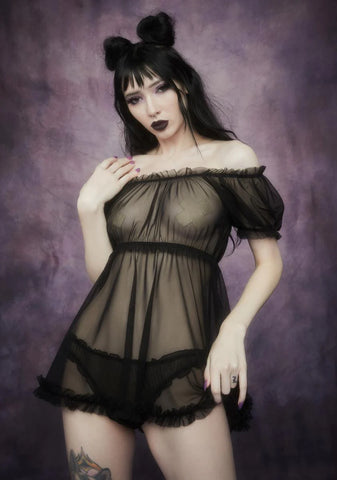 Mist Of Midnight Mesh Babydoll Set