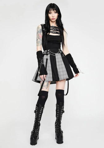 Straps Pleated Skirt