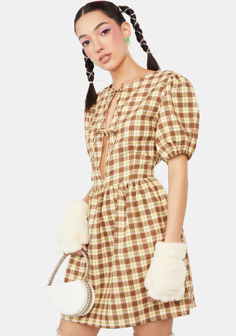 Yellow Brown Check Shirley Mini Dress