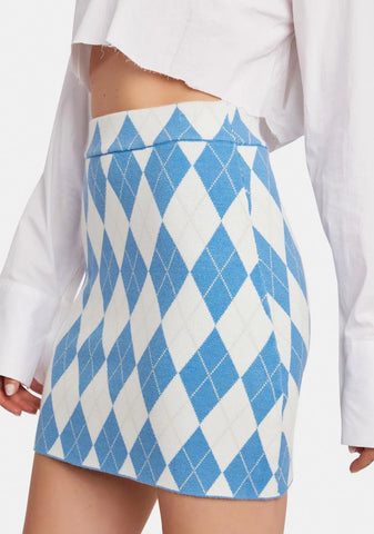 Sky Sleek Stunt Argyle Mini Skirt