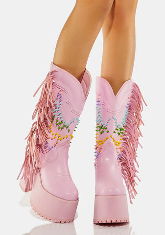 Pink Bad Bitch Fringe Cowboy Boots