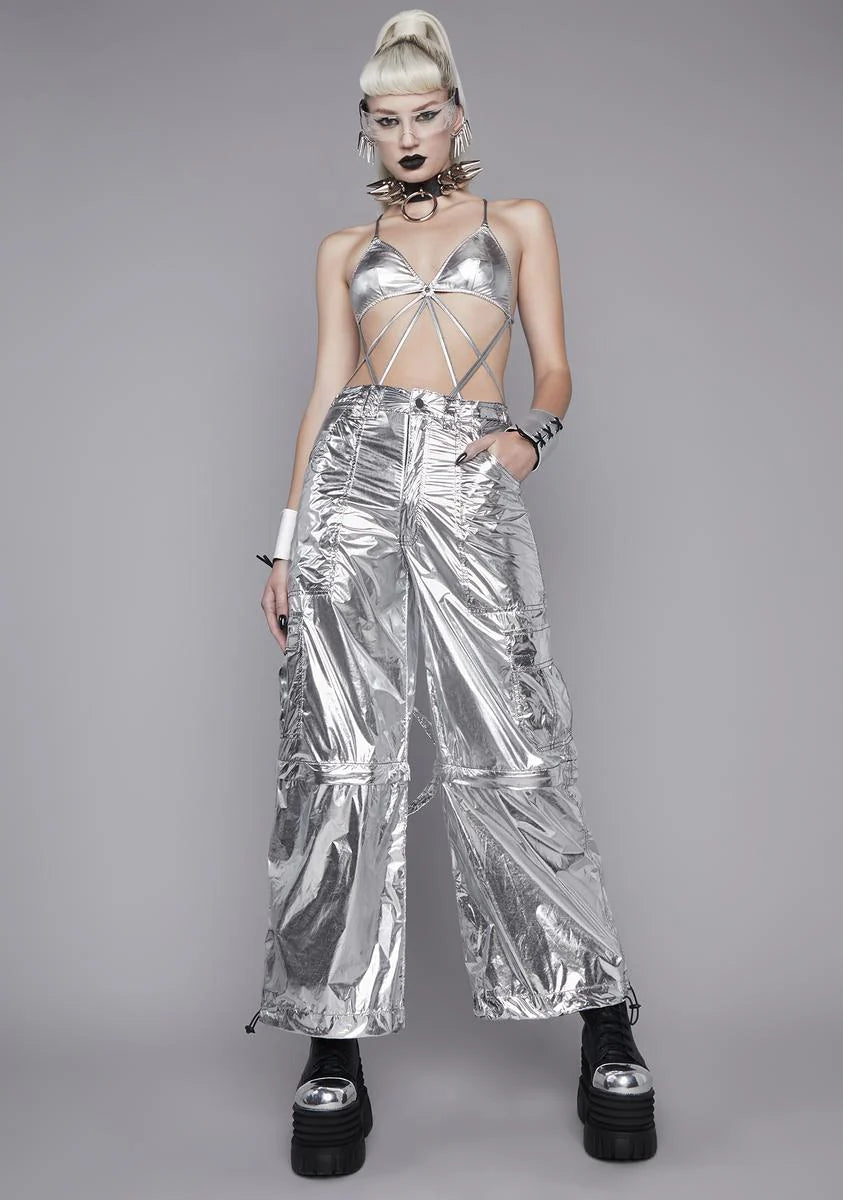 Cyberpunk Cinema Metallic Cargo Pants