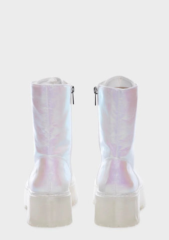 White Iridescent Combat Boots