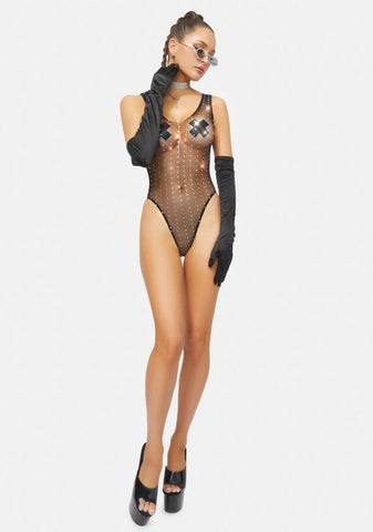 Beck And Call Rhinestone Fishnet Bodysuit