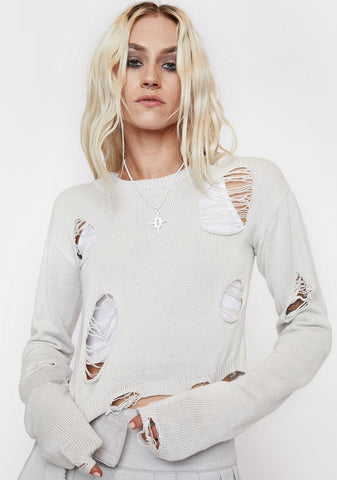 Filter Distressed Crop Sweater