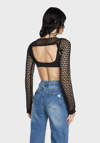 Black Crochet Shrug Sleeve Top