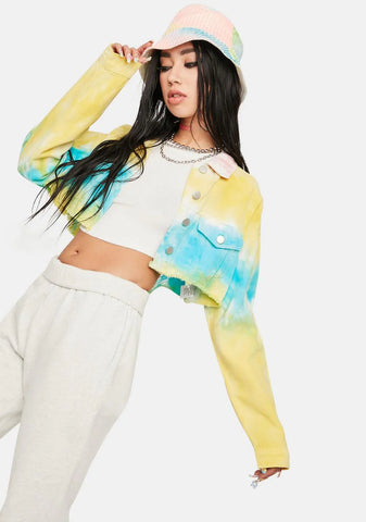 Sun Dance Tie Dye Crop Denim Jacket